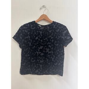 Black Short Sleeve Crop Velvet Burn Out Blouse Size 6 Dark Romantic Grunge Boho